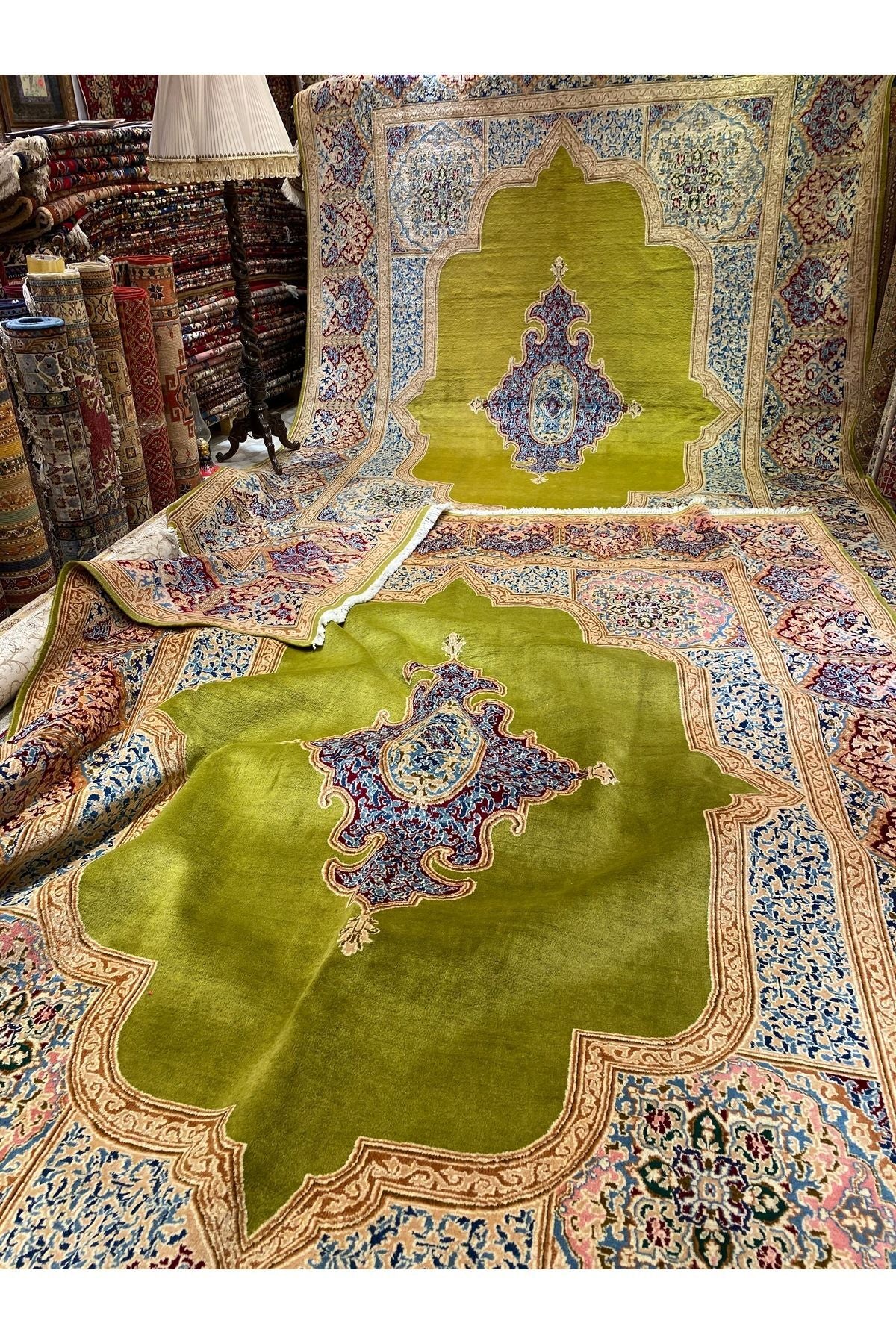 RD RAMAZAN DAG Hand Rug Art Hand-Woven Iranian Kirman Laver Rug Kokboya Two Pieces Available Size 3.60x2.80