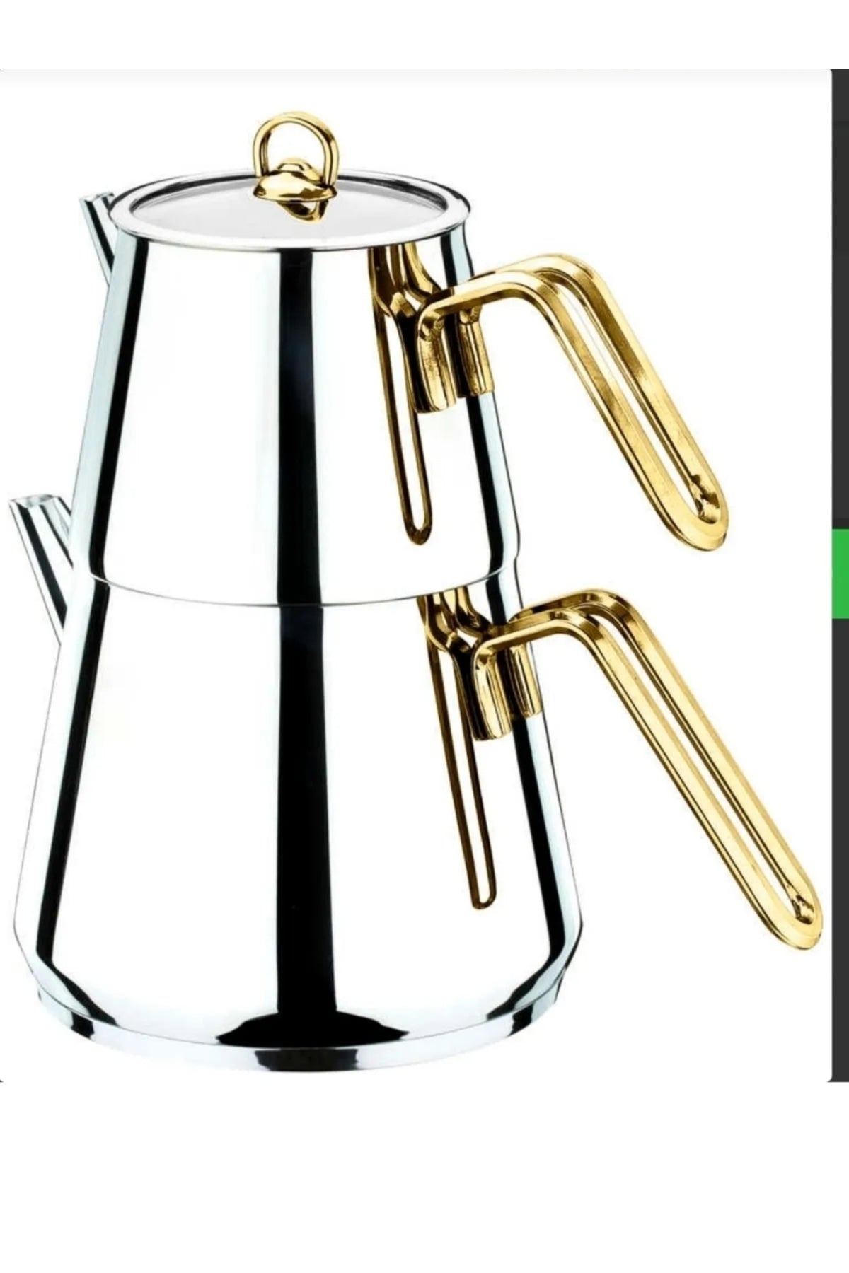 Akdeniz Golden Pyramid Stainless Steel Teapot with Metal Handle, Family Size - MALLTURK