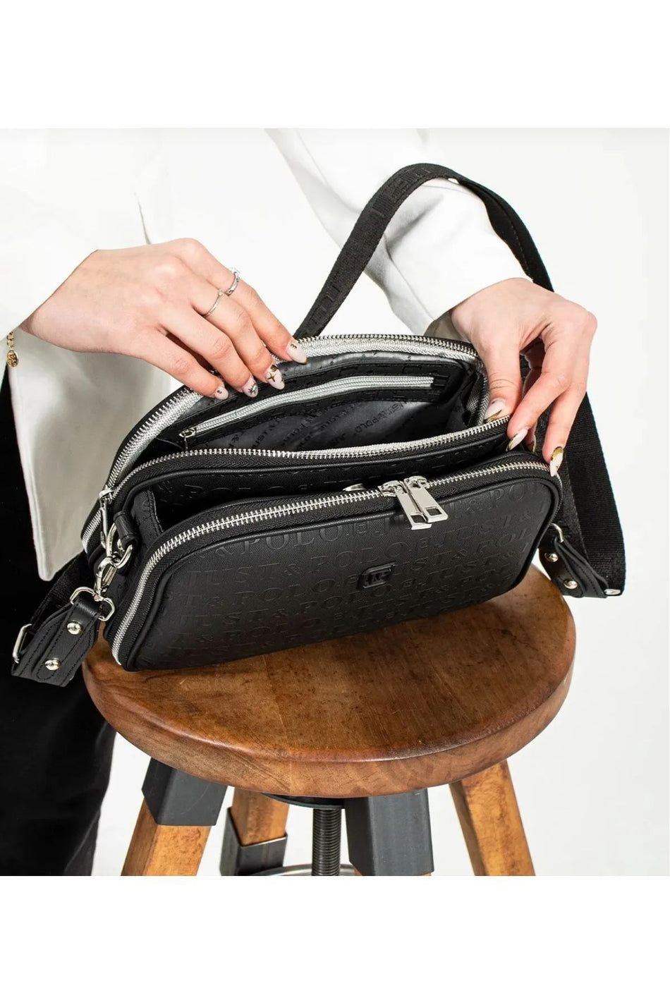 Just Polo Women's Black Shoulder Bag Suitable for Day to Night Use