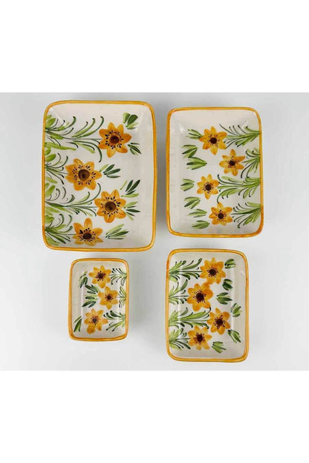 Cini Evi Yellow Kir Flowers Patterned 4-Piece Serving Bowl Set - MALLTURK