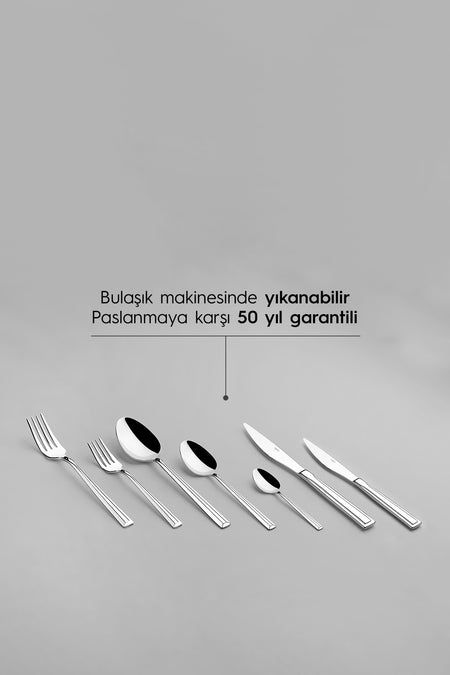 Nehir milano Plain 12 Place Setting 84 Piece Boxed Flatware Set - MALLTURK