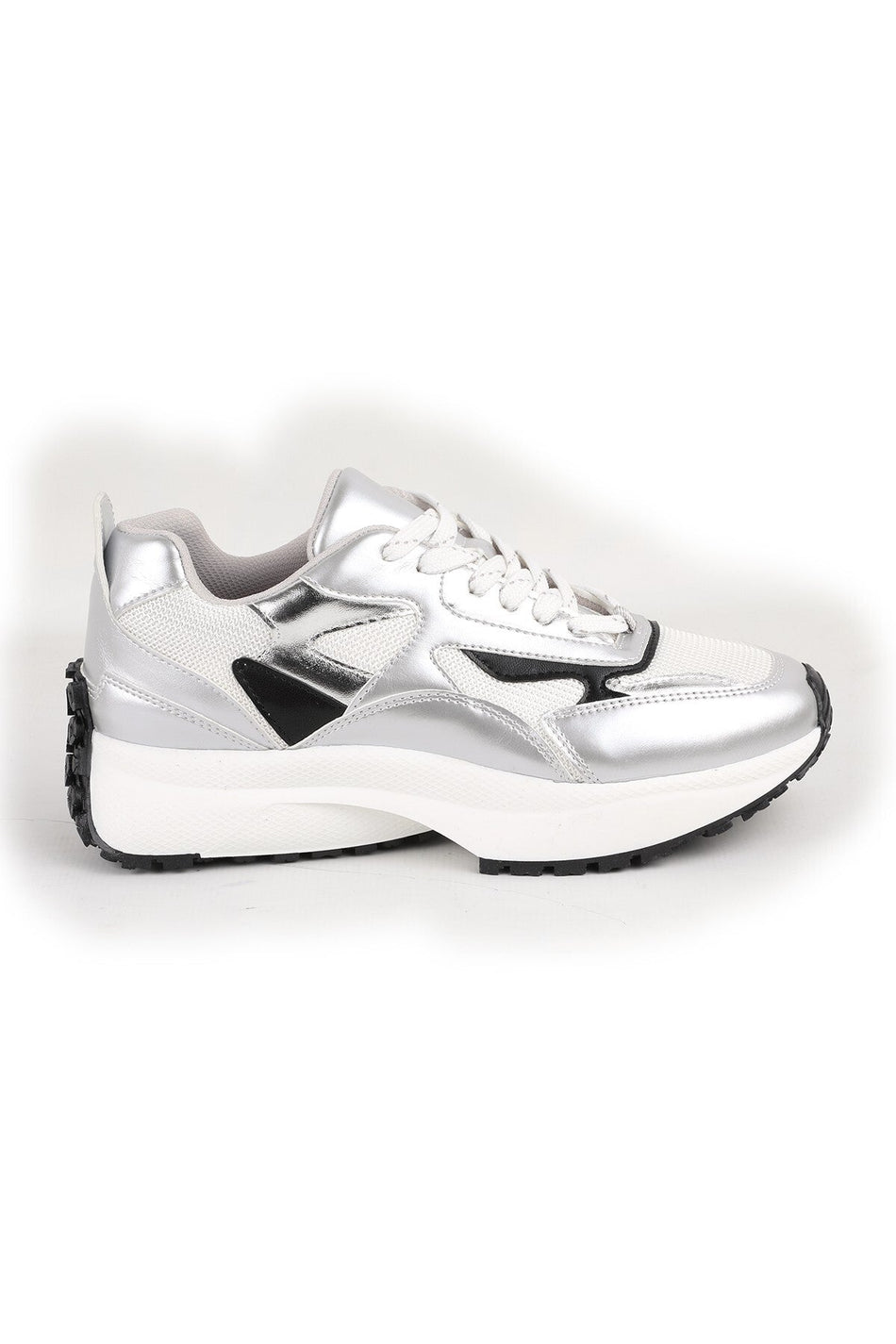 Libero L083.83144 damskie modne sneakersy z metaliczną srebrną siateczką i grubą termiczną podeszwą Booster