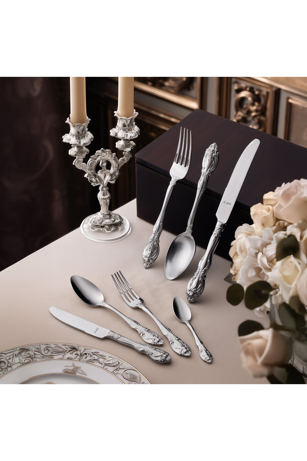 Aryildiz court 84 Piece 12 Place Setting Flatware Set - MALLTURK