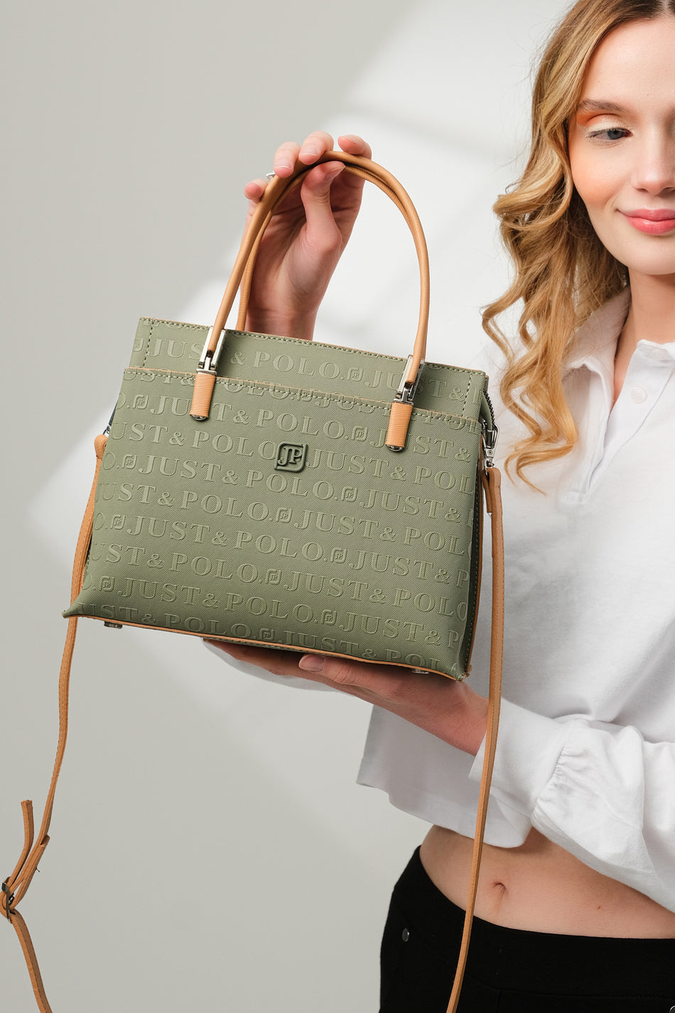 Just Polo Women's 5-Compartment Embossed Hand and Shoulder Bag JPM4045 Green - MALLTURK