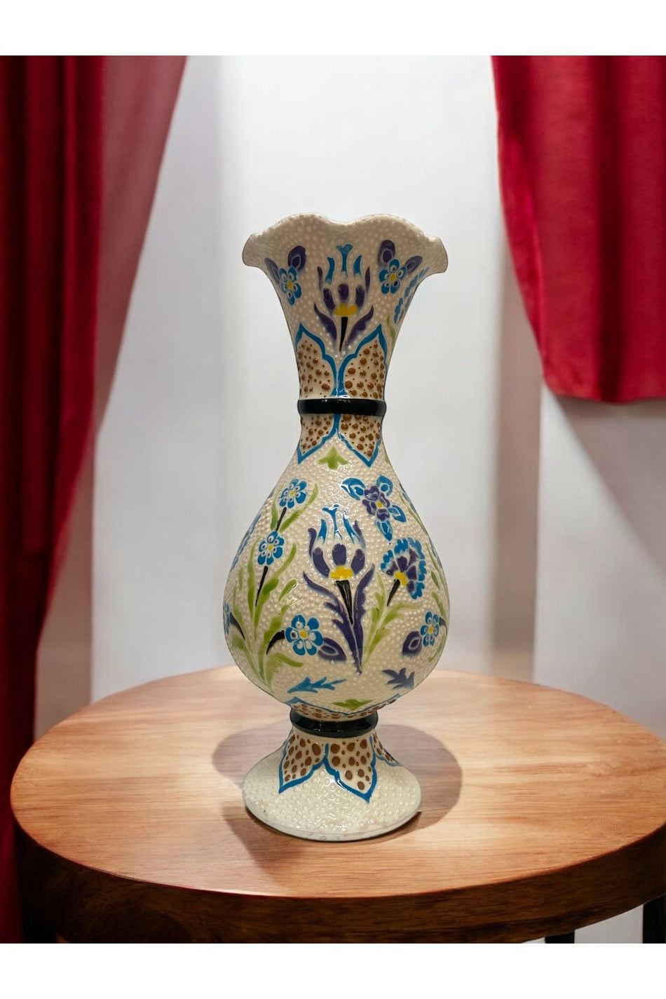 STORESZA Handmade Kutahya Ceramic Tulip Motif White Hyacinth Vase - 30cm - MALLTURK