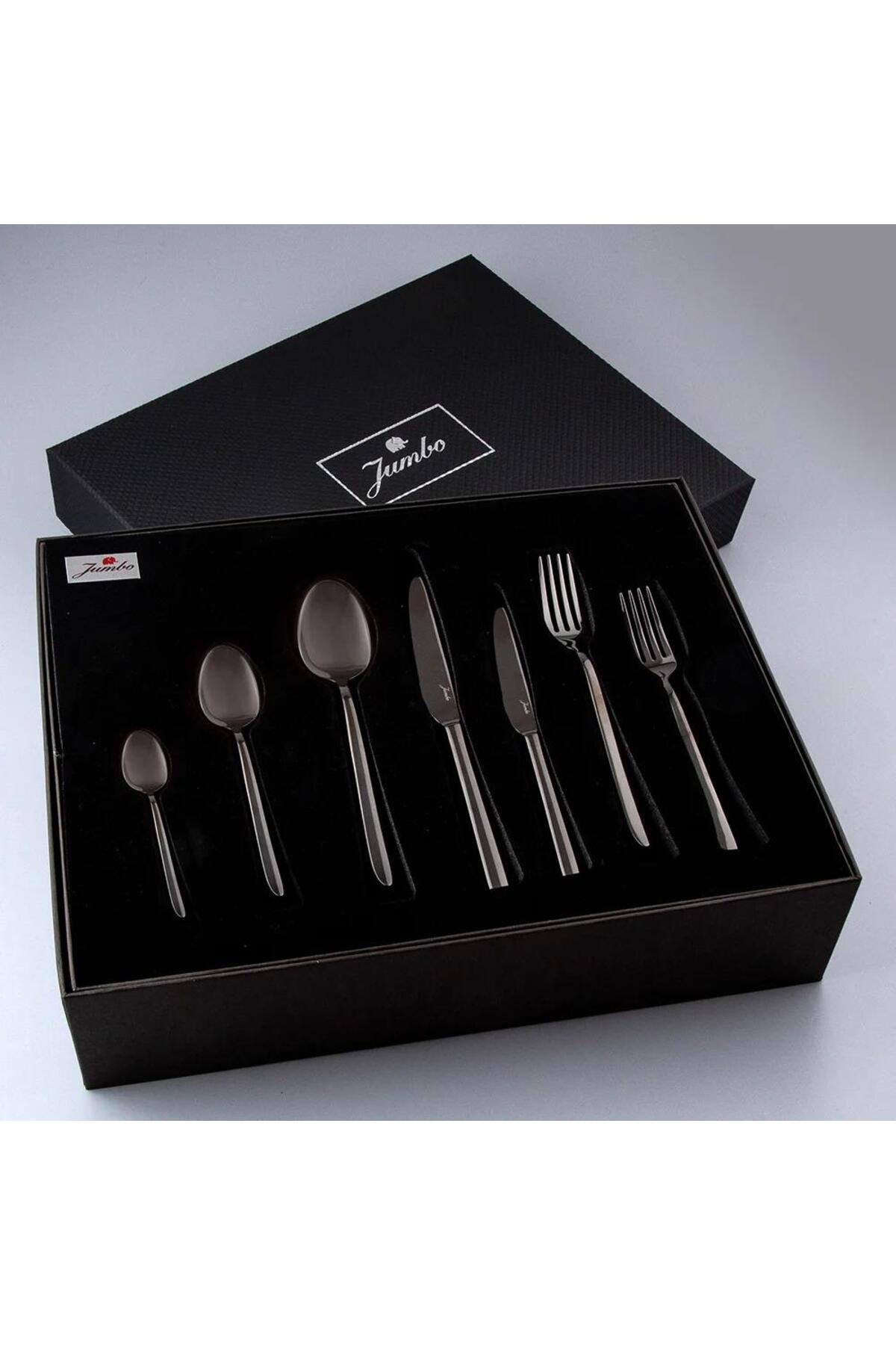 Jumbo 9400 titanyum siyah 12 Place Setting 84 Piece Flatware Set - MALLTURK