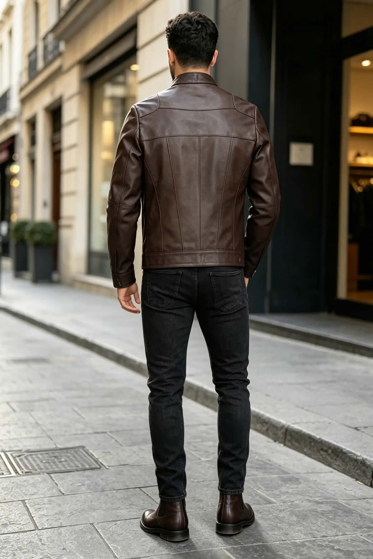 ALIN Bradley Men's Genuine Leather Slim Fit Leather Jacket Brown - MALLTURK