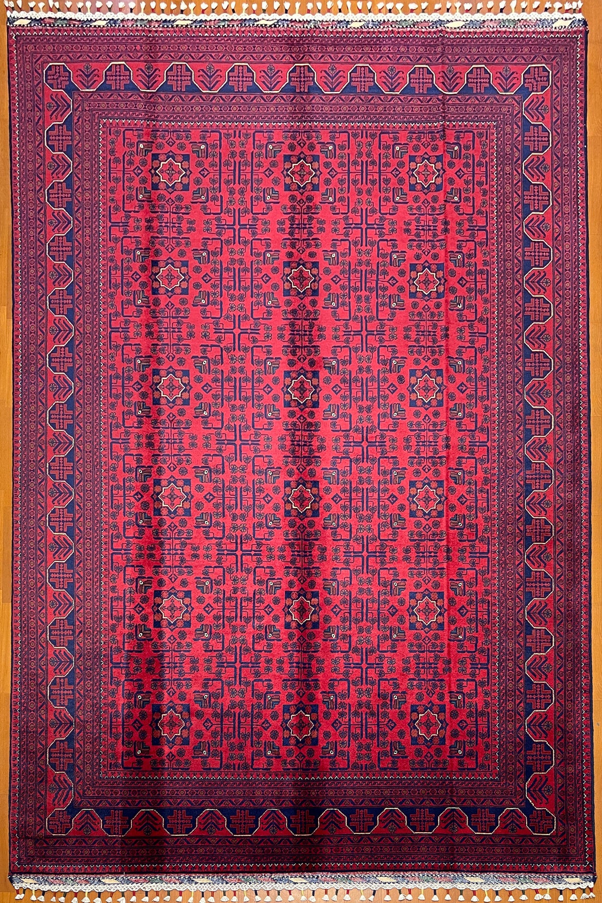 Afghan Rug 6 Meter Afghan Red Rug Hand-Woven 100% Wool Natural Dye Handicraft ile Harika Yildiz Pattern