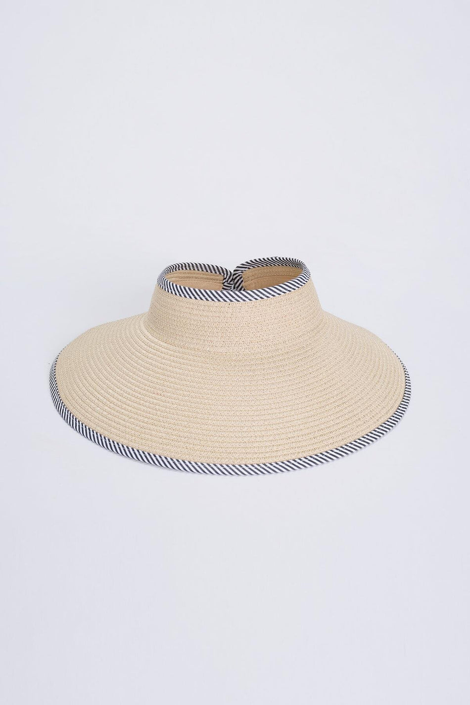 Beige Foldable Visor Beach Hat with Bow Detail