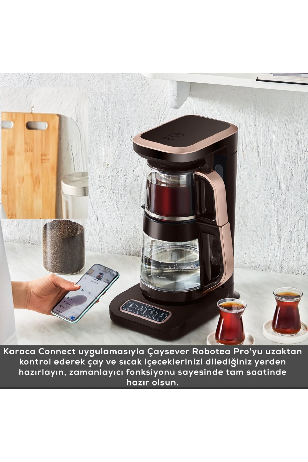 Karaca Wi-Fi Connect iOS-Android Compatible Robotea Connect 4-in-1 Talking Glass Tea Maker - MALLTURK