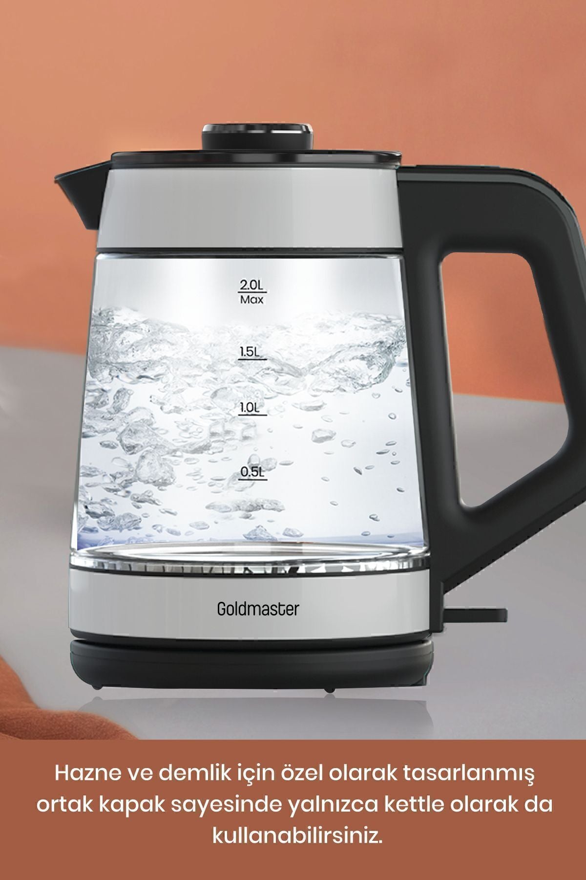 GoldMaster Yenidem Stainless Steel Large Capacity Tea Maker with German Schott Glass Teapot and LED Lighted Water Kettle - MALLTURK