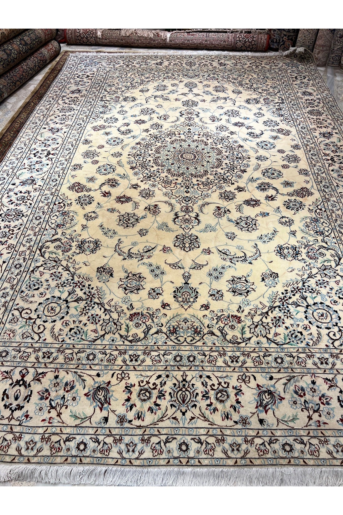 RD RAMAZAN DAG Hand Rug Art Hand-Woven Iranian Nain Rug Wool Blend Premium Quality Size 365x247 - MALLTURK