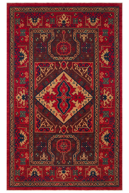 Nesem Rug Boutique Ekohali Kadim Kdm 04 Red Anatolian Motifs Featuring New Zellanda Wool with Produced Handcrafted - MALLTURK