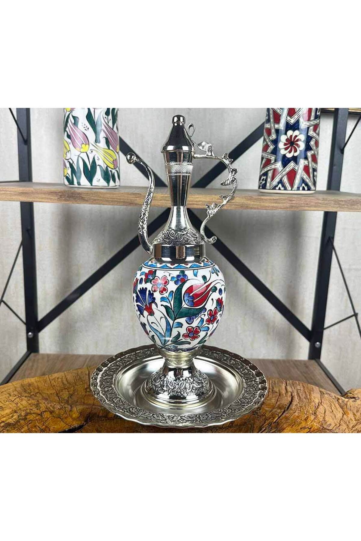 Cini Evi Premium Gift Tulip Patterned Silver-Plated Iznik Tile Ewer - MALLTURK