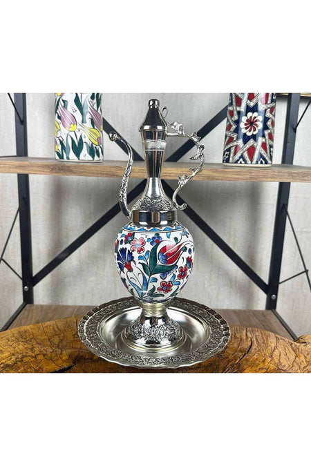 Cini Evi Premium Gift Tulip Patterned Silver-Plated Iznik Tile Ewer - MALLTURK