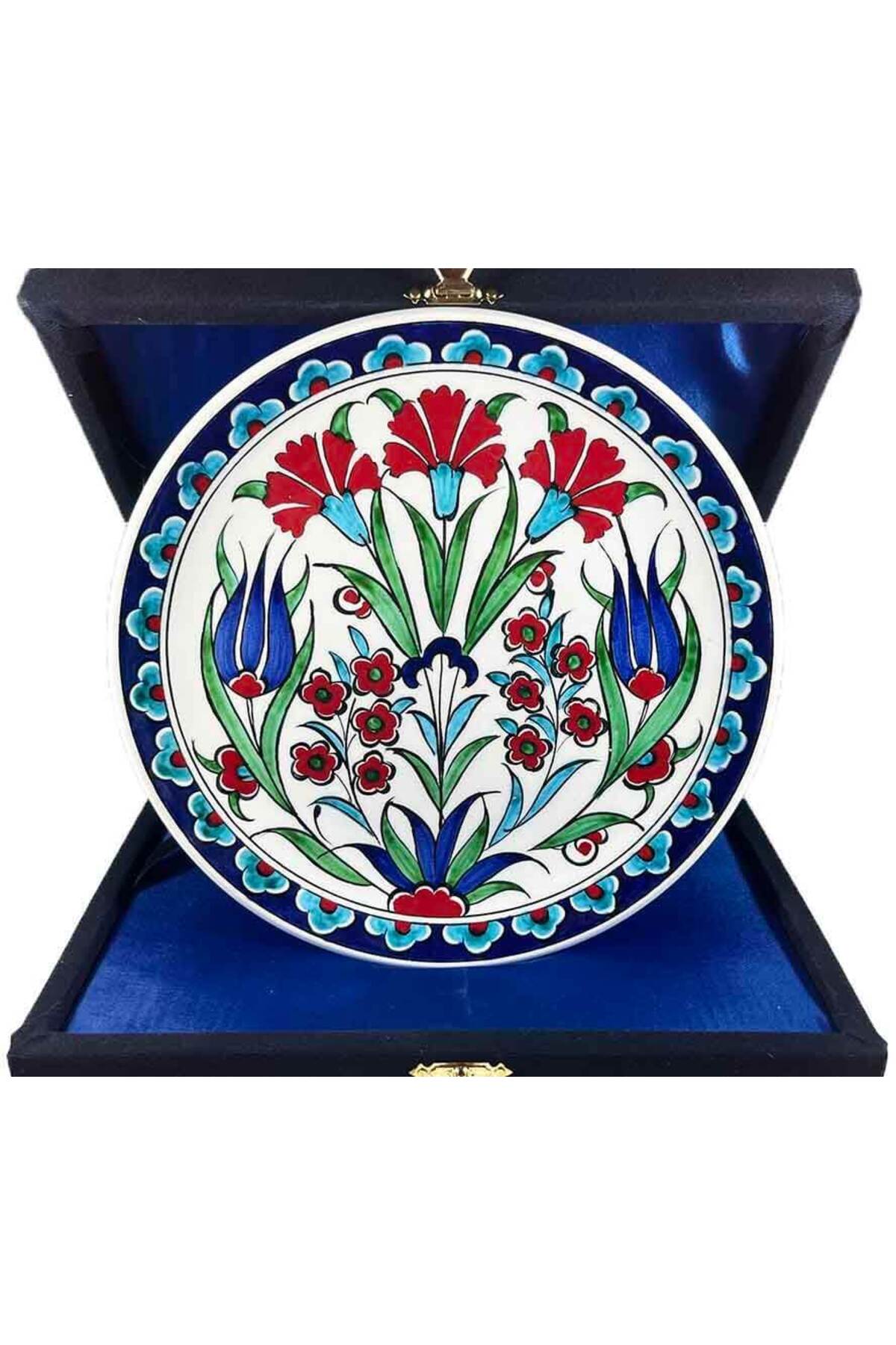 Cini Evi Iznik Tile Plate Gift Tulip Carnation Patterned 18 cm - MALLTURK