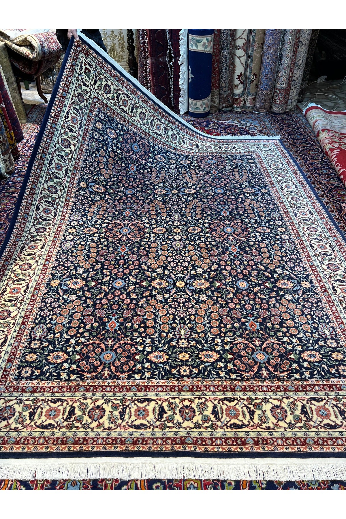 RD RAMAZAN DAG Hand Rug Art Hand-Woven Hereke Rug Signed Seven Mountains Flower Premium Quality Size 265x203 - MALLTURK