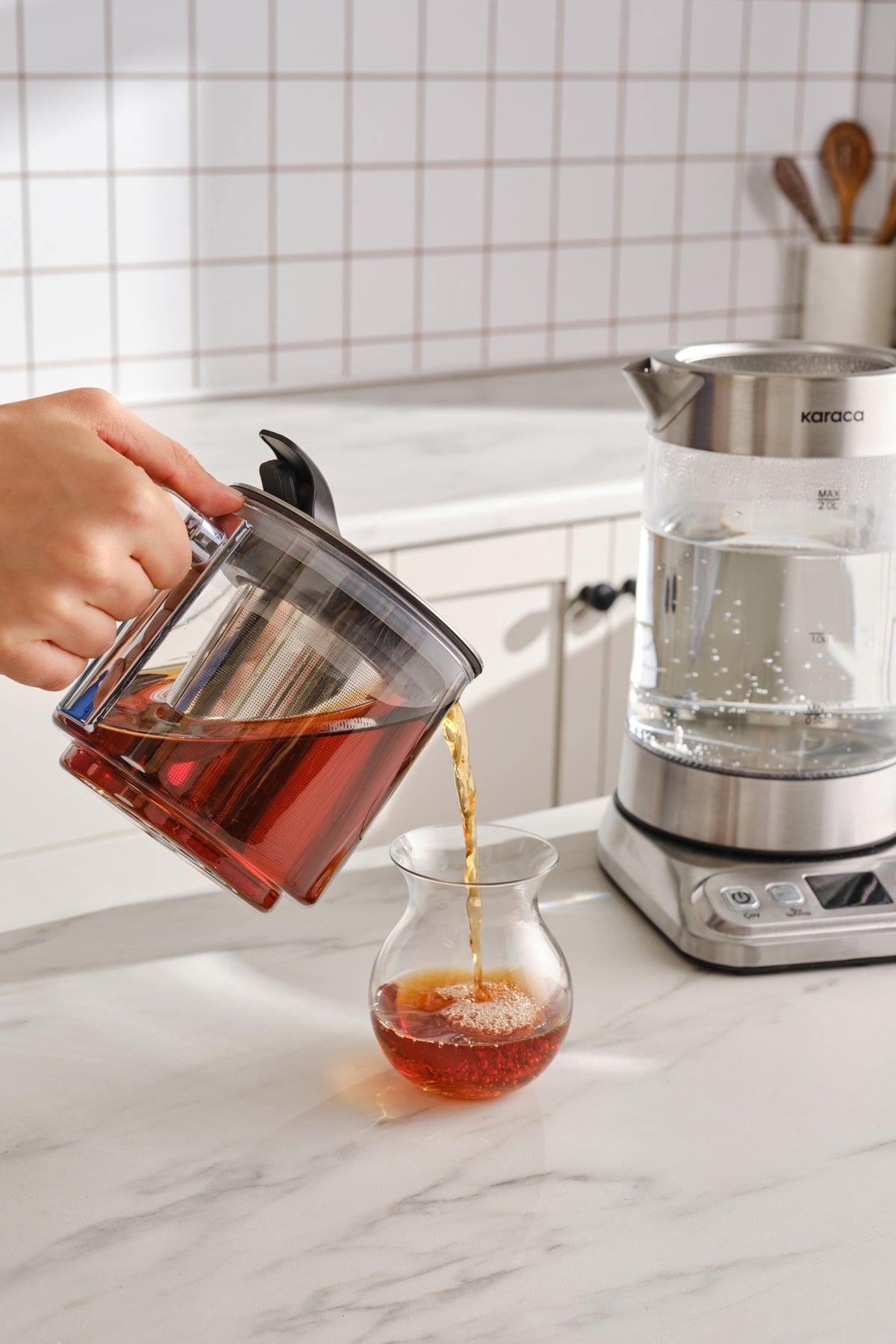 Karaca x Refika Gonlubol XL Glass Tea Maker Chrome - MALLTURK