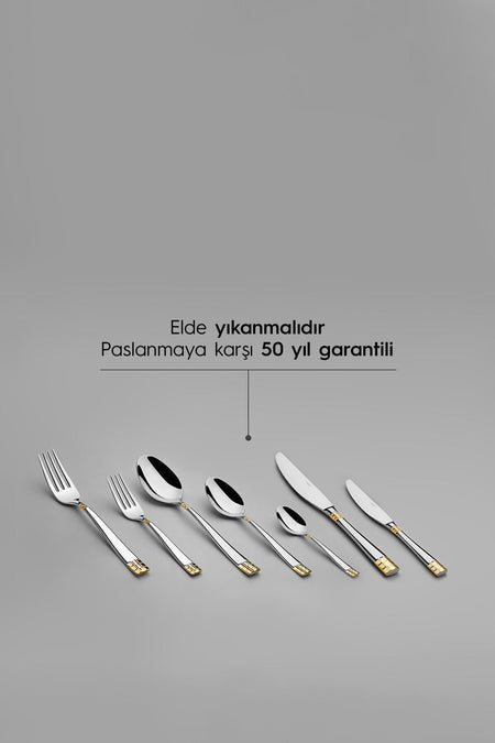 Nehir didim altin Plain 12 Place Setting 84 Piece deri Boxed Flatware Set - MALLTURK