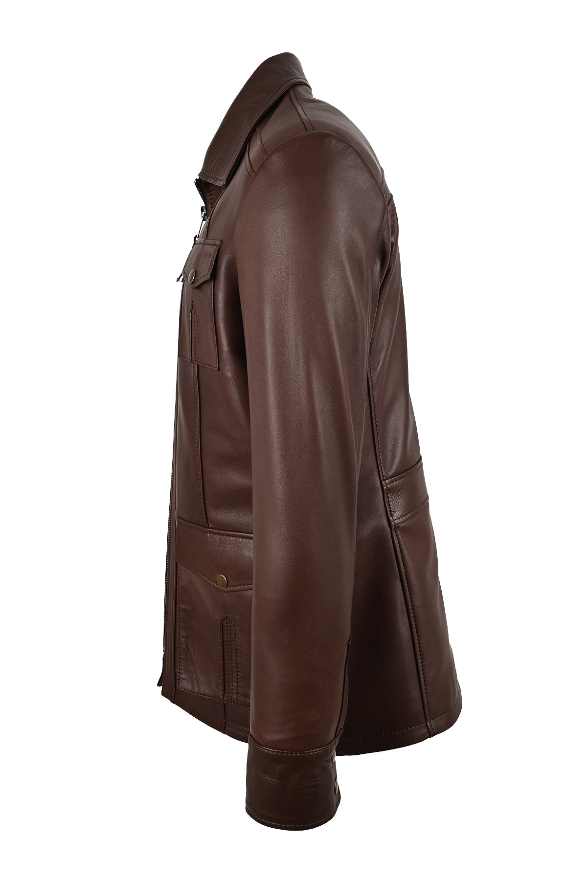 ALIN Kaya Men's Genuine Leather Zip-Up Leather Jacket Brown - MALLTURK