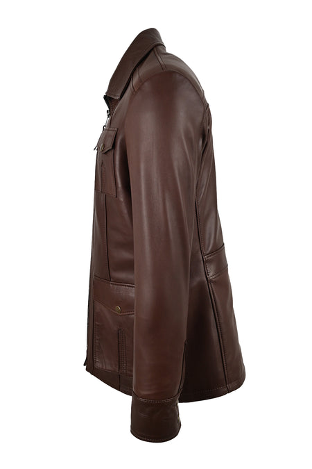 ALIN Kaya Men's Genuine Leather Zip-Up Leather Jacket Brown - MALLTURK