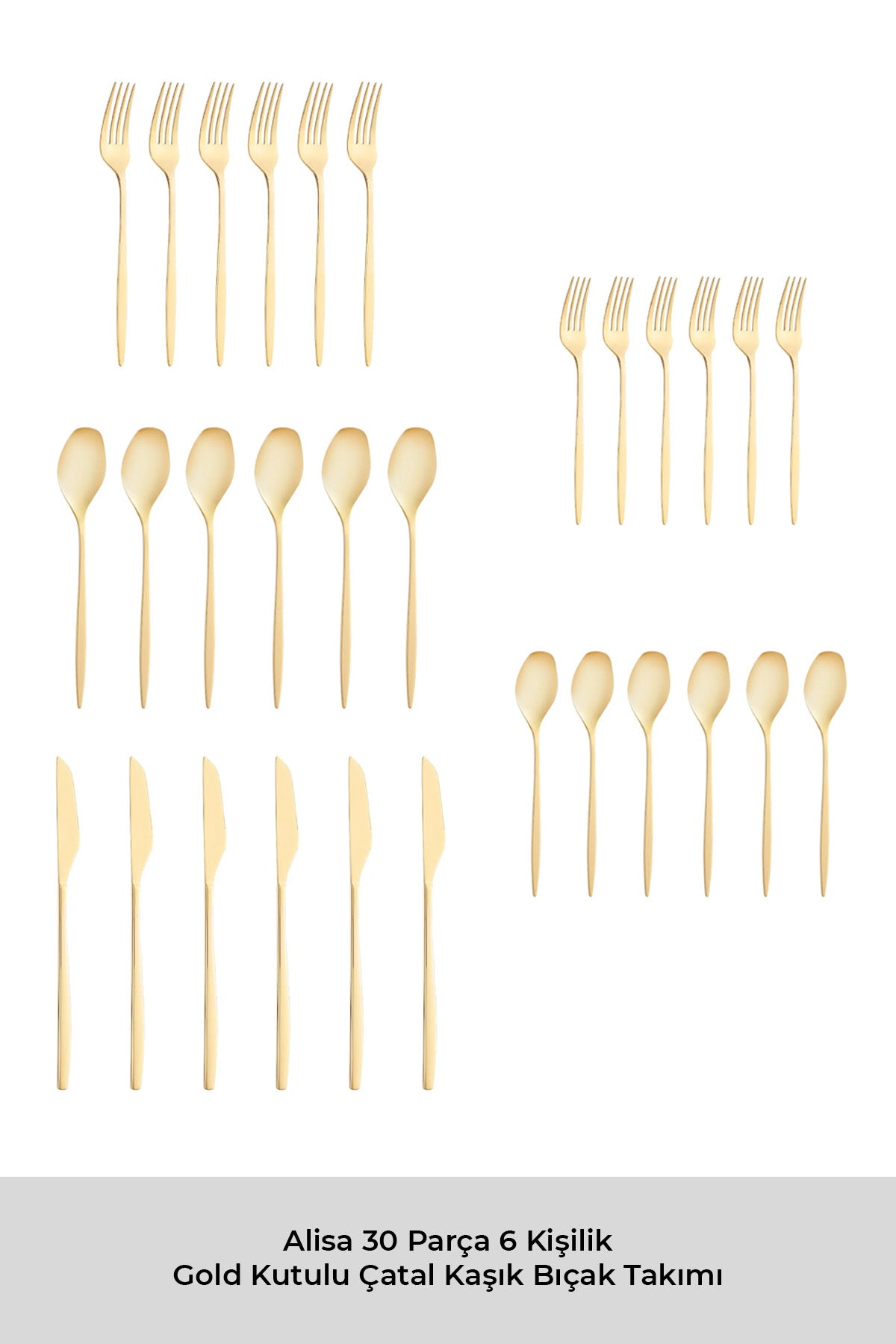 Emsan alisa 30 Piece 6 Place Setting parlak gold Boxed Flatware Set - MALLTURK