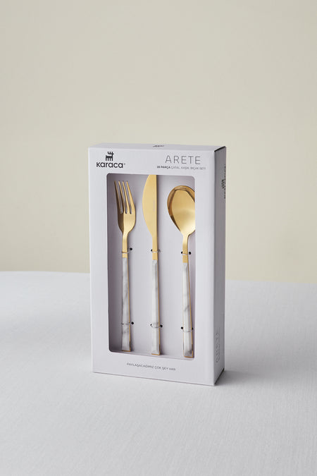 Karaca arete 18 Piece 6 Place Setting Flatware Set gold - MALLTURK