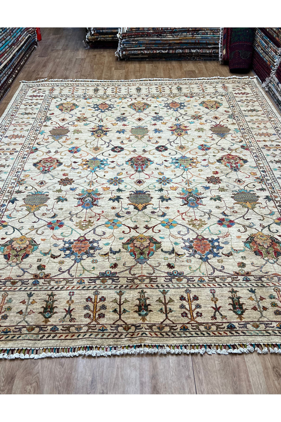 Turkmen Rug Handwoven Afghan Carpet Cream - MALLTURK
