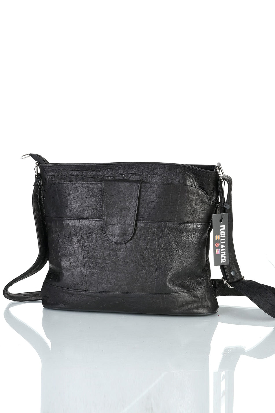 Fubileather Genuine Leather Crossbody Messenger Bag Black Bag