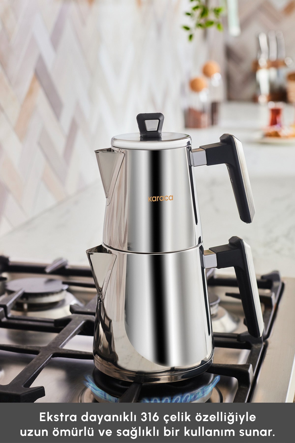Karaca Space Powersteel Pro 316+ Stainless Steel induction Base Midi Teapot Set - MALLTURK