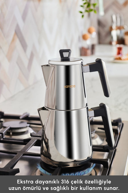 Karaca Space Powersteel Pro 316+ Stainless Steel induction Base Midi Teapot Set - MALLTURK