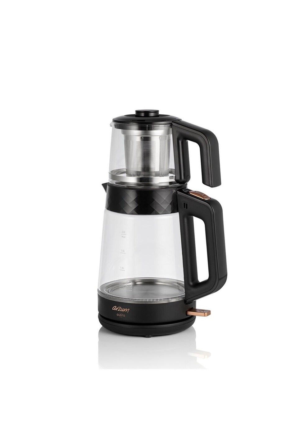 Arzum AR3101 Gusto Glass Tea Maker, 1900 W, 0.9 L Teapot Capacity, Black - MALLTURK