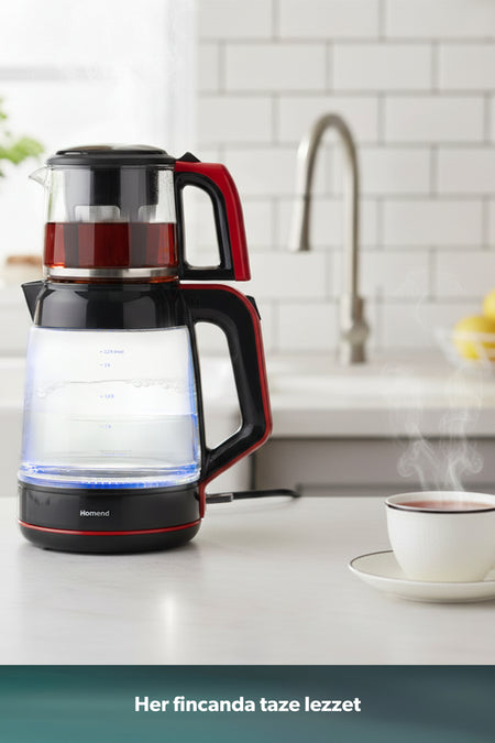 HOMEND infinity XL 1764H Glass Tea Maker Black Red - MALLTURK