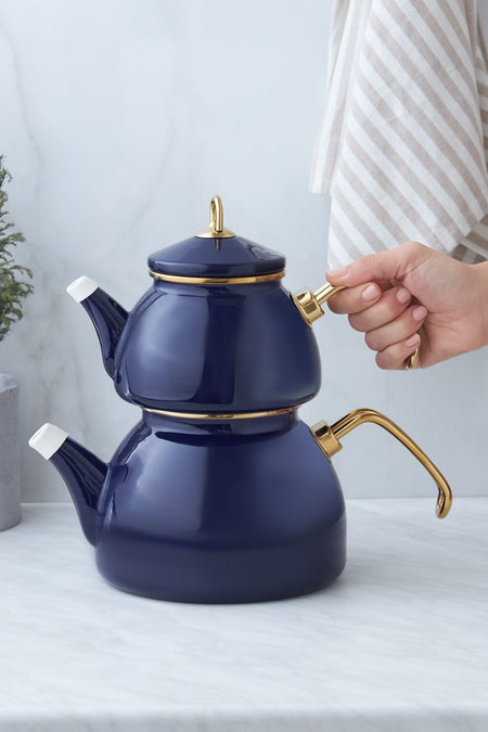 Karaca Piraye Navy Blue Enamel Teapot - MALLTURK