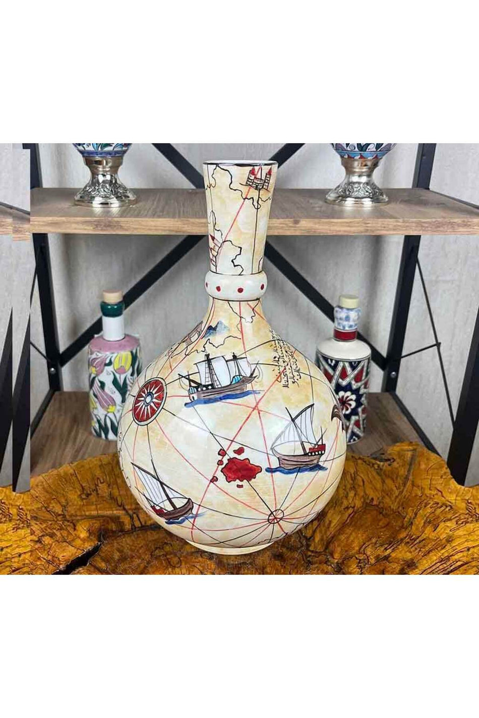 Cini Evi Iznik Tile Vase with Piri Reis Map, 30 cm - MALLTURK