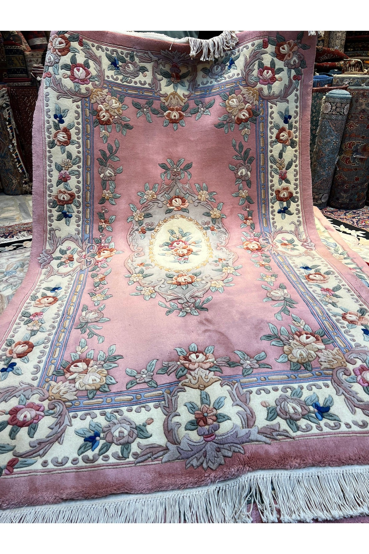 RD RAMAZAN DAG Hand Rug Art Hand-Woven Embossed Chinese Rug Premium Quality Cotton Fringe with Wool Weave Size 250 - MALLTURK