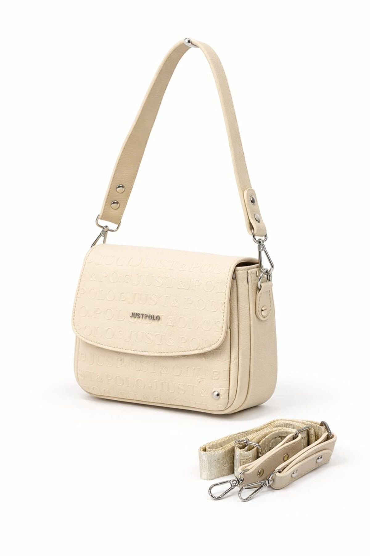 Just Polo Women's Flap Shoulder Bag JPM4041 Flat Cream - MALLTURK