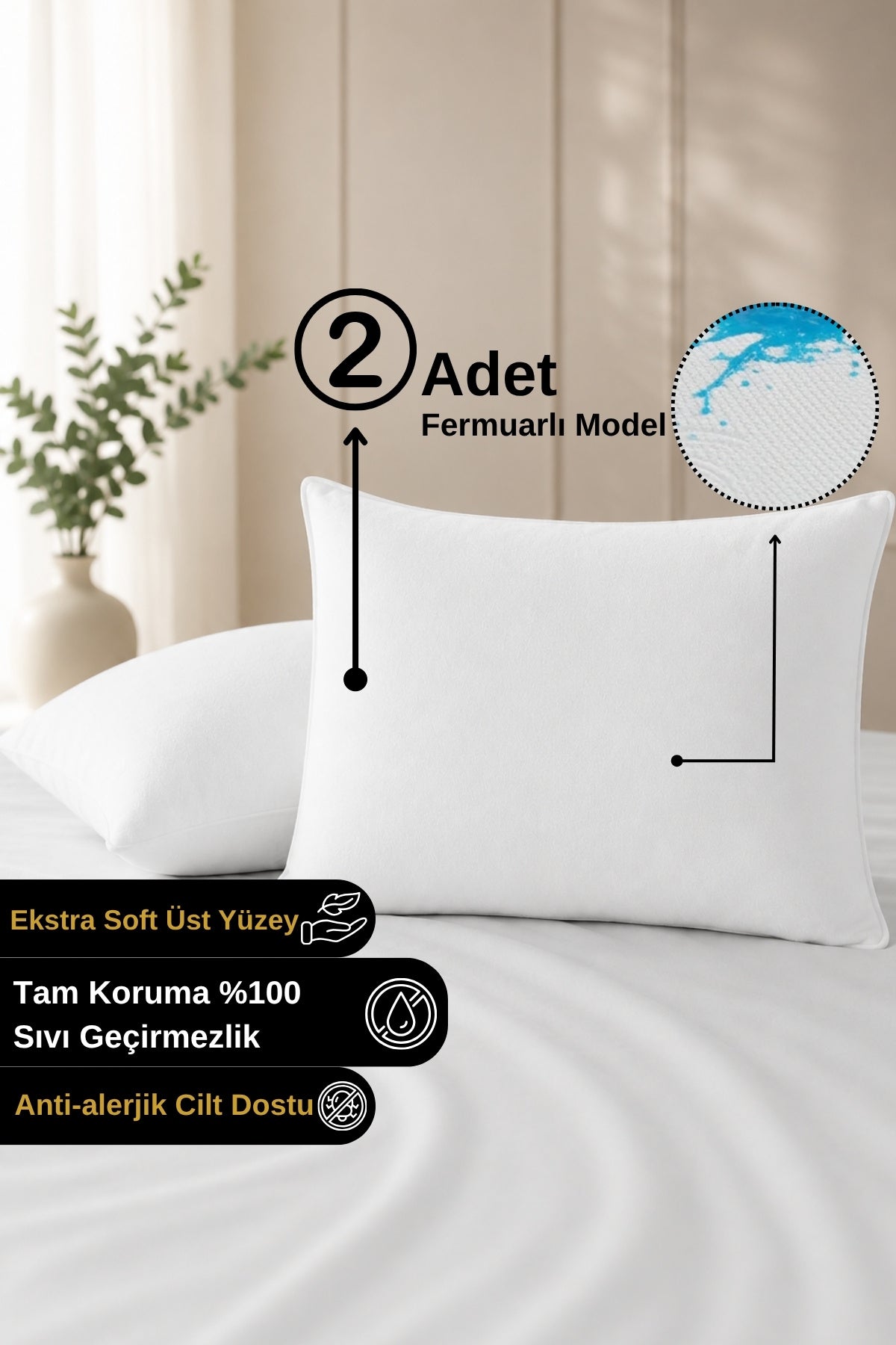 Senpai Micro Fermuarli Waterproof Microfiber Pillow Protector - MALLTURK