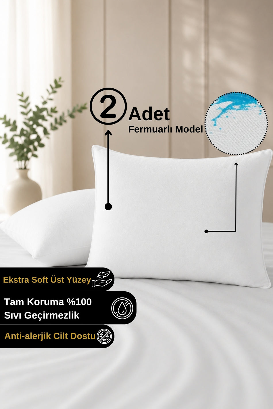 Senpai Micro Fermuarli Waterproof Microfiber Pillow Protector - MALLTURK