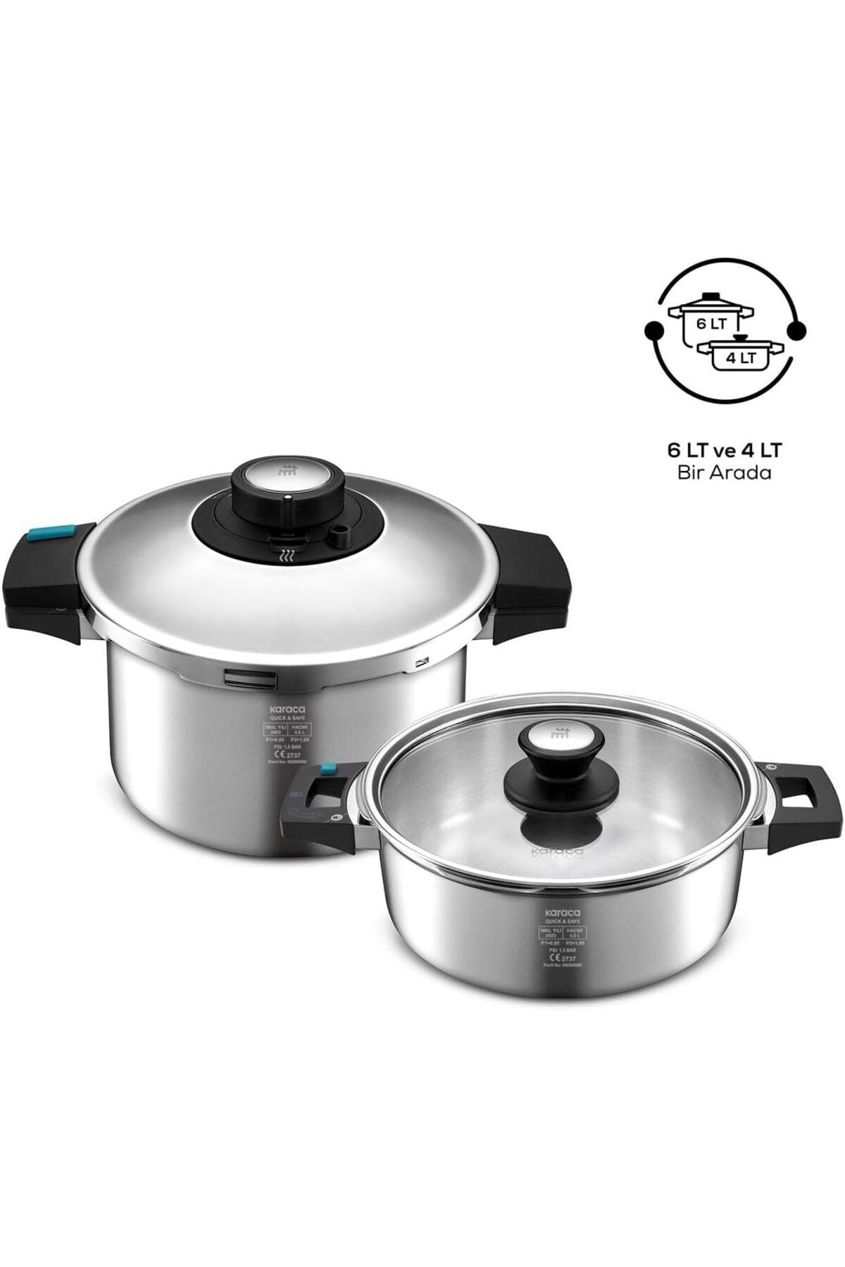Karaca 6-Piece Locking System, Steel Body, induction Base Pressure Cooker Set 4+6 Lt - MALLTURK