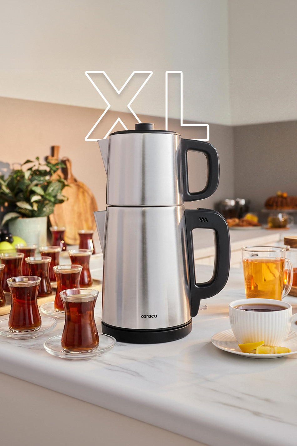 Karaca TeaBig XL 2-in-1 Stainless Steel Tea Maker and Water Kettle with 35 Tea Cup Capacity (inox) - MALLTURK