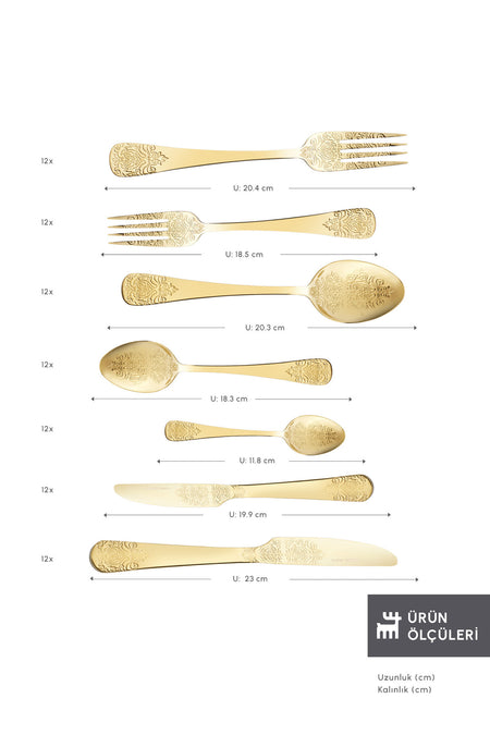 Karaca elegance bellatrix 84 Piece 12 Place Setting Flatware Set gold - MALLTURK