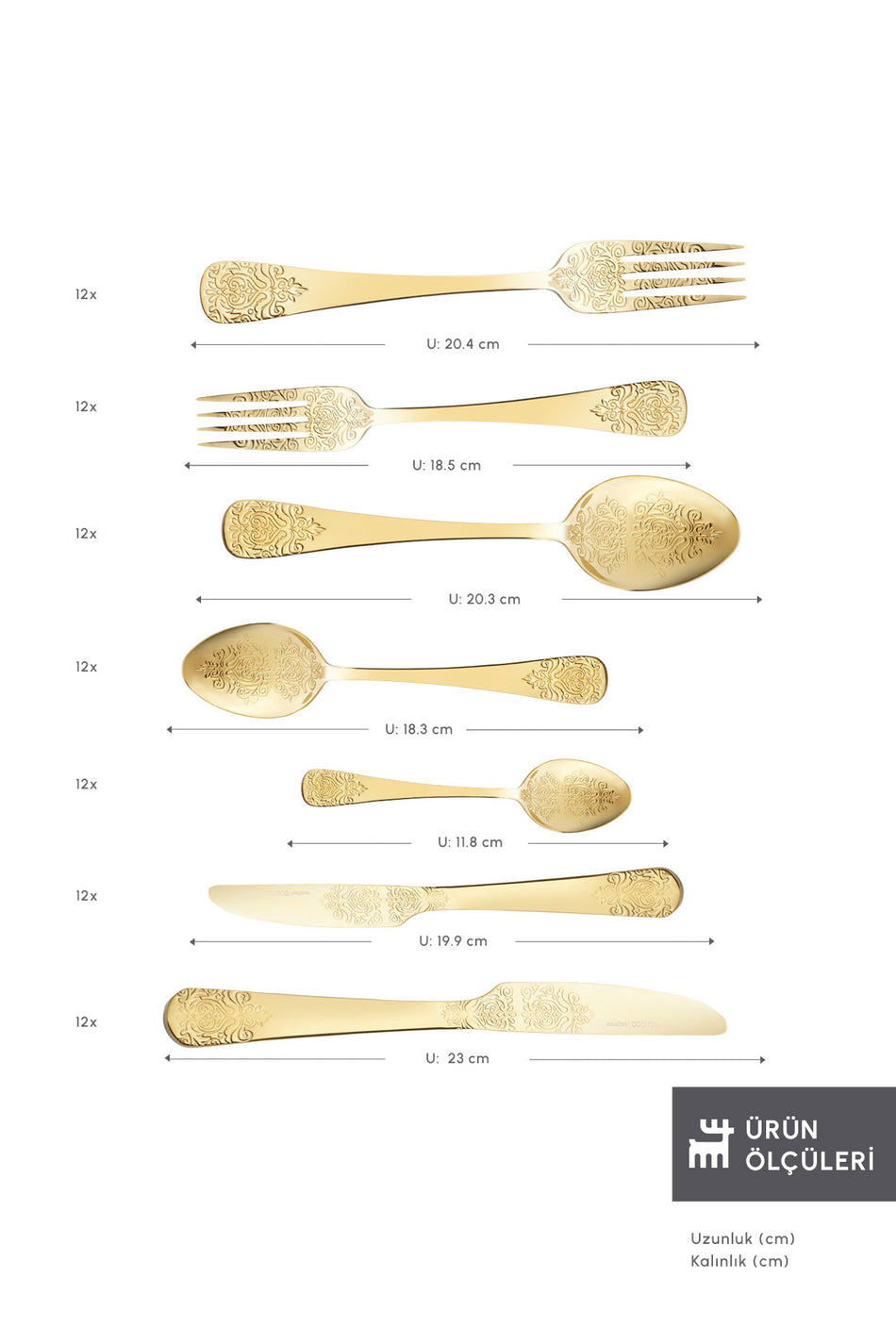 Karaca elegance bellatrix 84 Piece 12 Place Setting Flatware Set gold - MALLTURK
