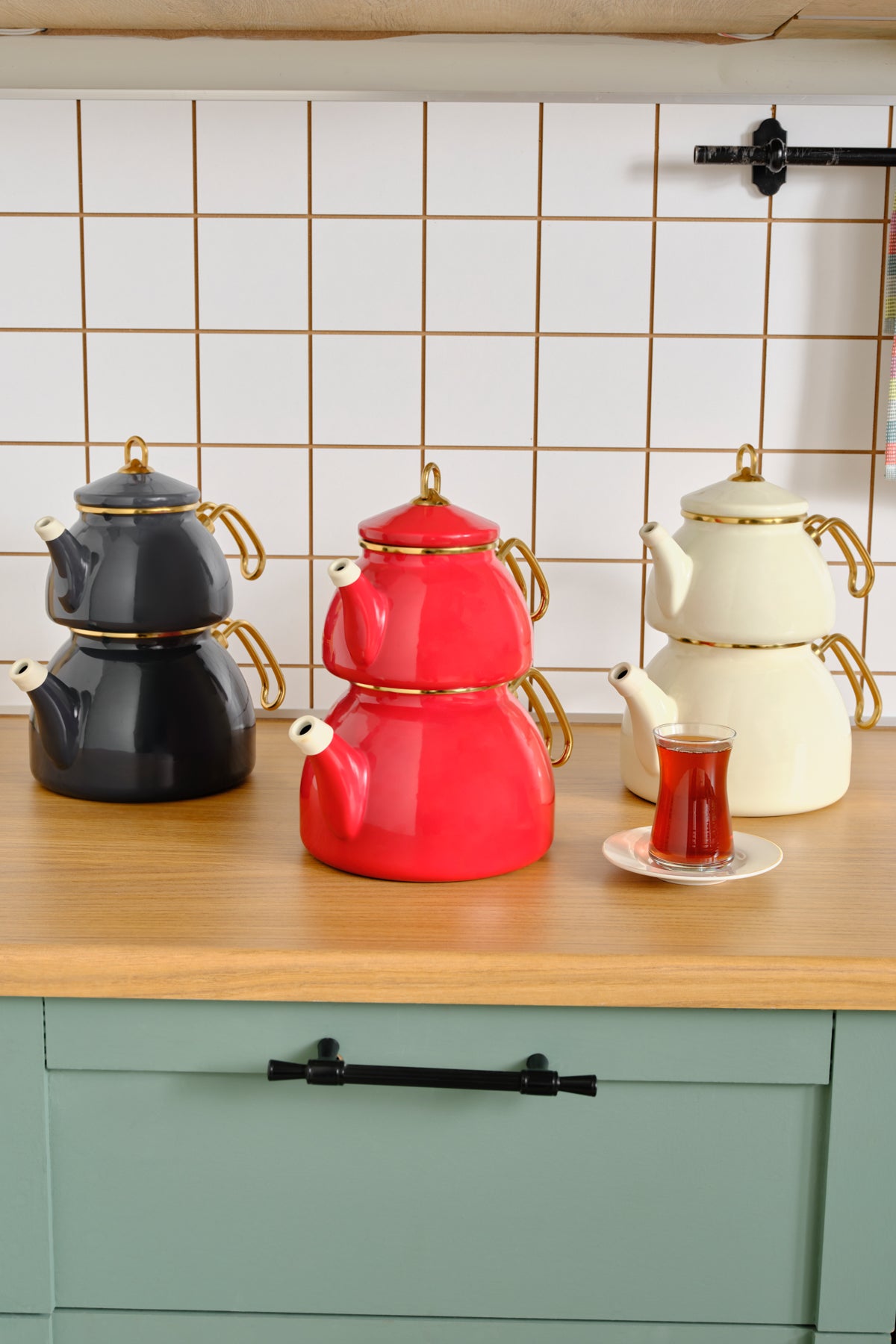 Karaca Retro Enamel Midi Teapot Anthracite - MALLTURK