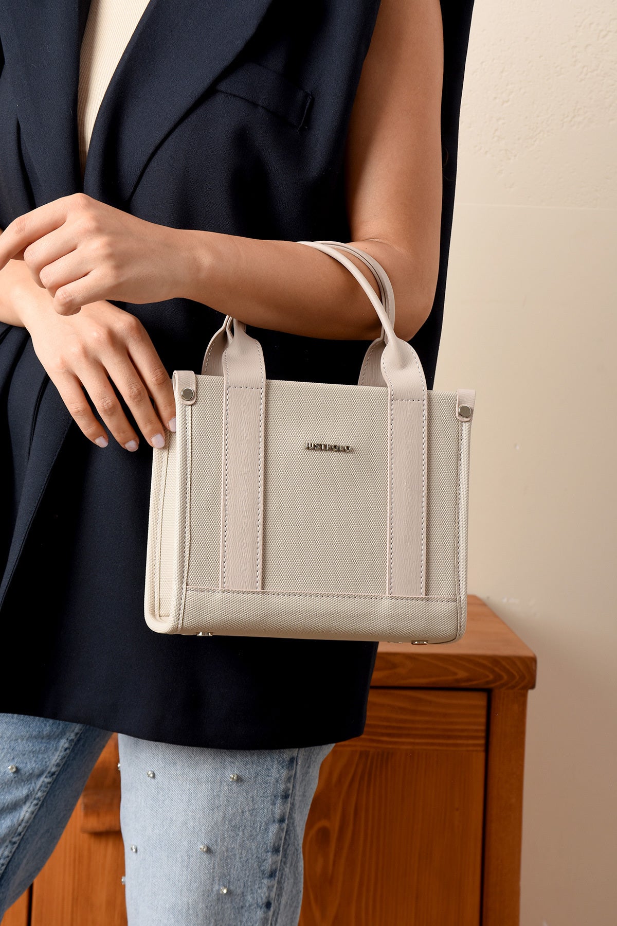 Just Polo Epi Women's Hand and Shoulder Bag, Polo Fabric Cream - MALLTURK