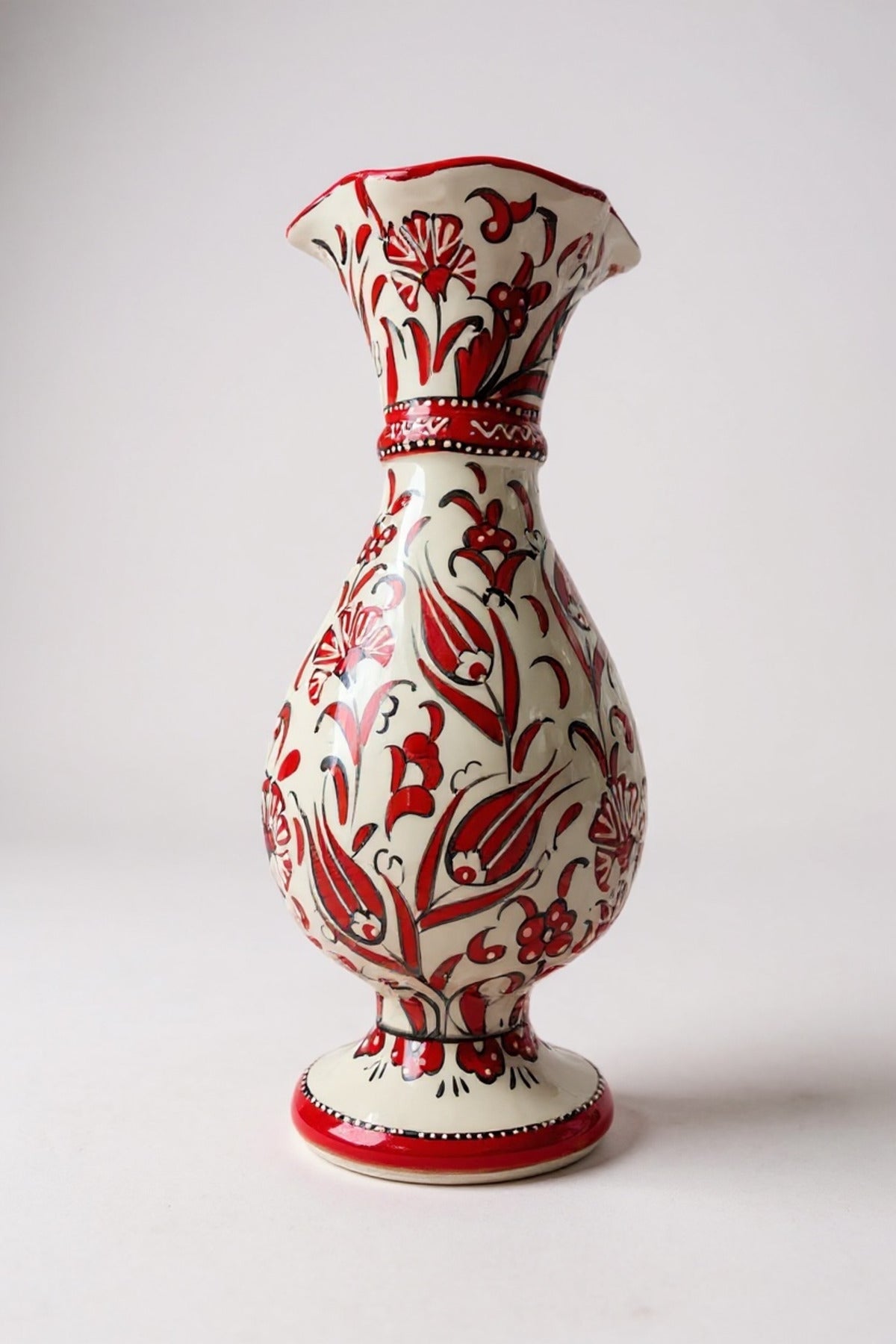 STORESZA Handmade Custom Designed Sable Craftsmanship 30cm Red and White Hyacinth Ceramic Vase - MALLTURK