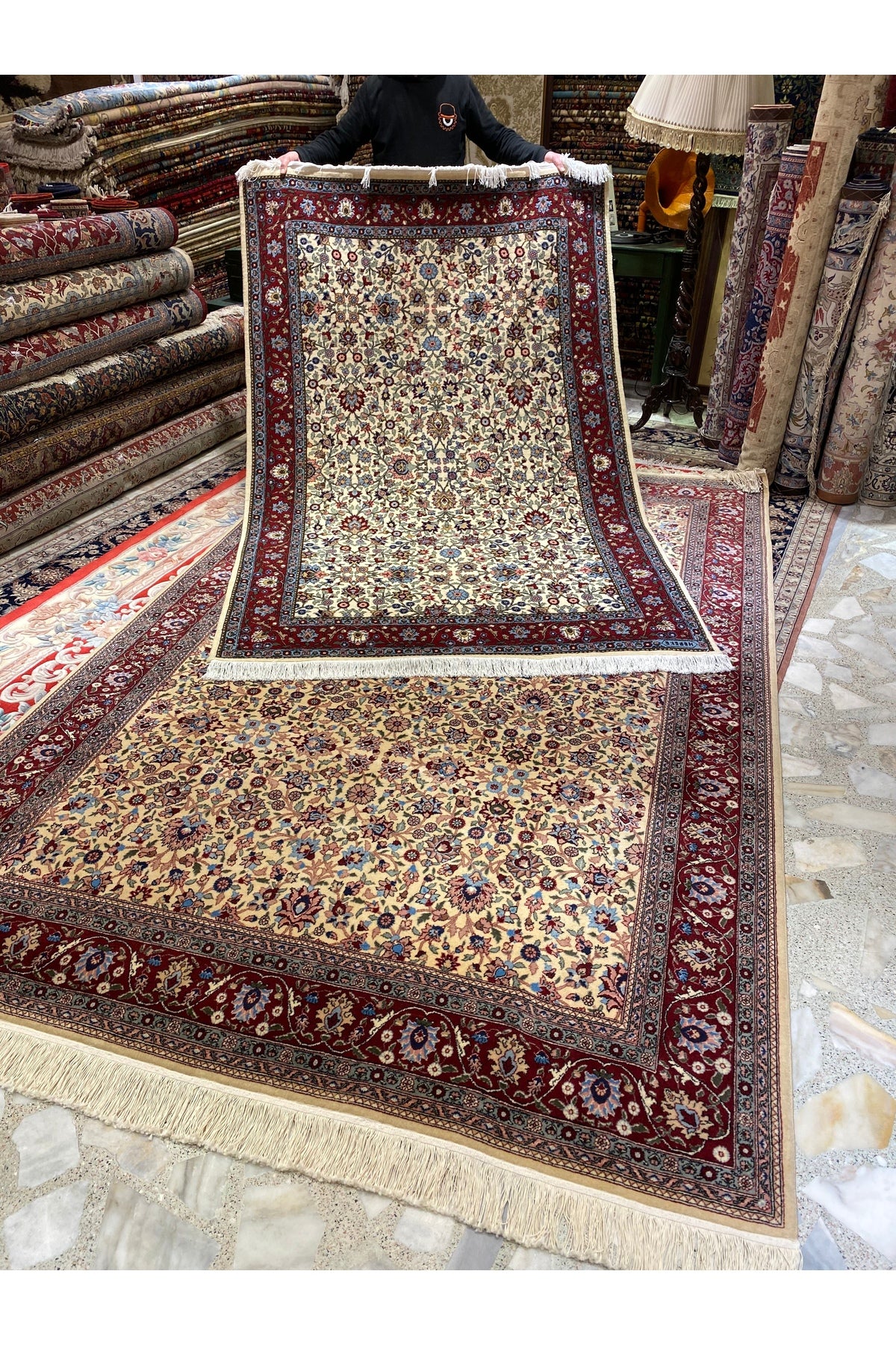 RD RAMAZAN DAG Hand Rug Art Hand-Woven Sumerbank Hereke Rug Lalezar Design Cotton Base Wool Weave olup Natural Dye 3x2 - MALLTURK