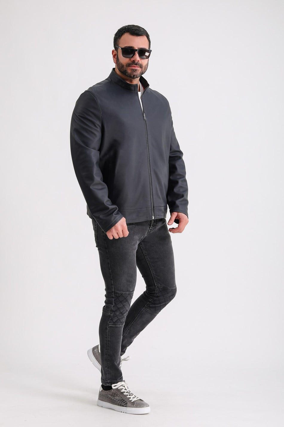 Giacca reversibile in taffetà blu navy e rossa in pelle Leather Club