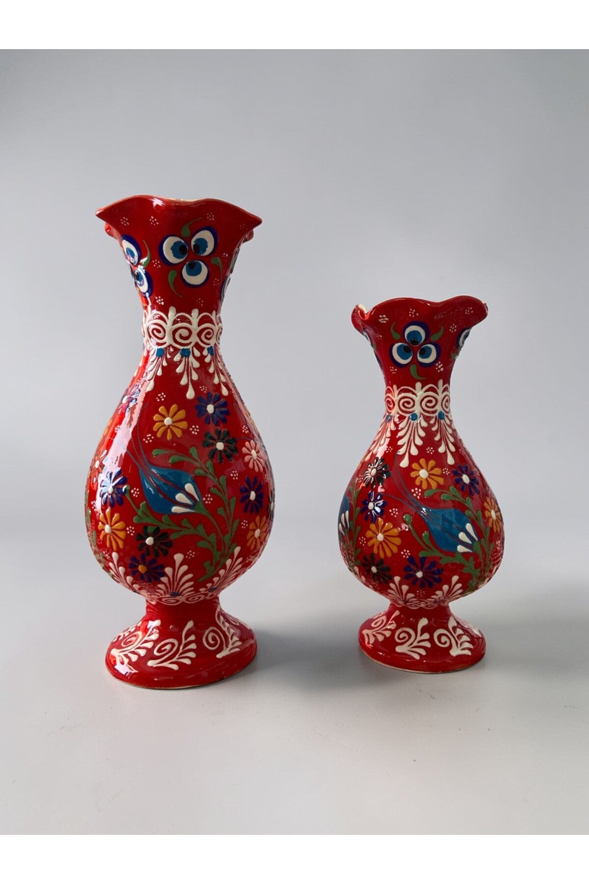 YOOS Handmade Embossed and Lace Work Double Ceramic Hyacinth Vase Set (30cm-25cm) - MALLTURK