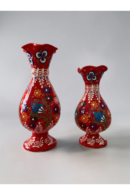 YOOS Handmade Embossed and Lace Work Double Ceramic Hyacinth Vase Set (30cm-25cm) - MALLTURK